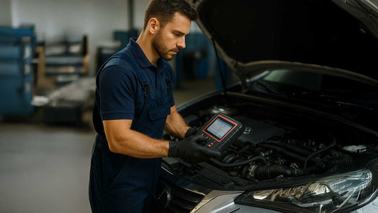 Autokorjaaja työskentelee auton parissa – artikkeli auton korjauskustannuksista